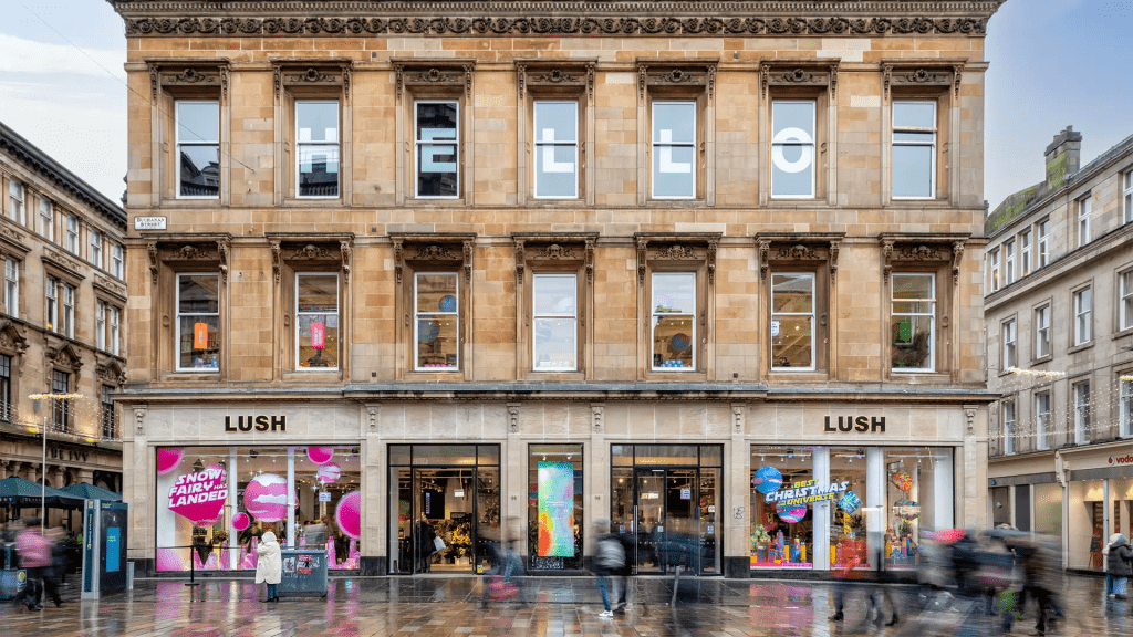 Building with Lush logo on: Lush has embraced Roland DG’s UV printing technology to streamline their operations and reduce their environmental footprint.