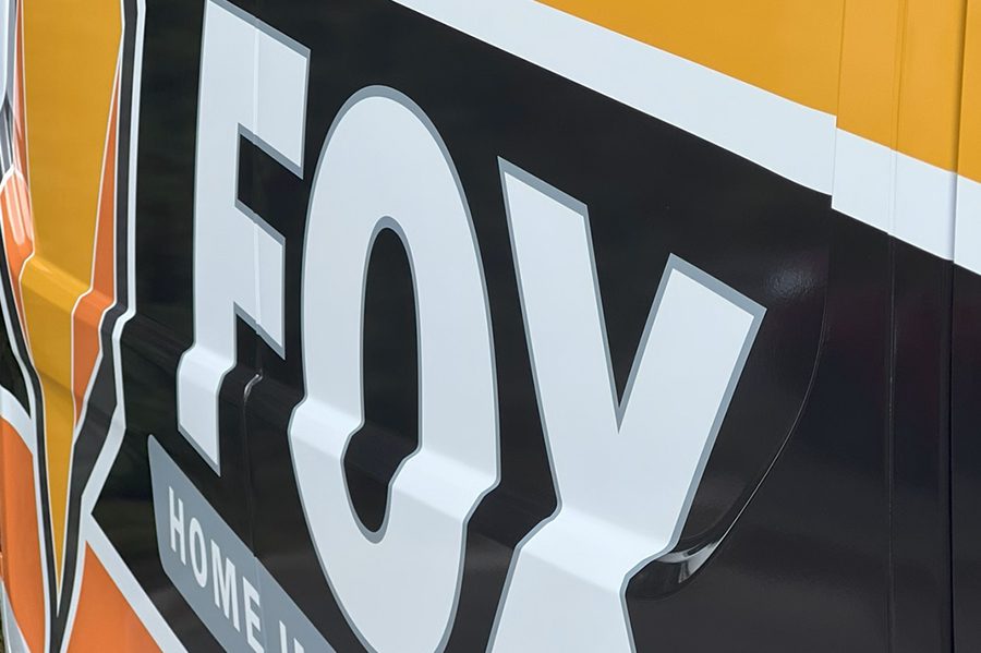 VION VWrap Pro Cast Wrap Film used on a sign saying "Fox".